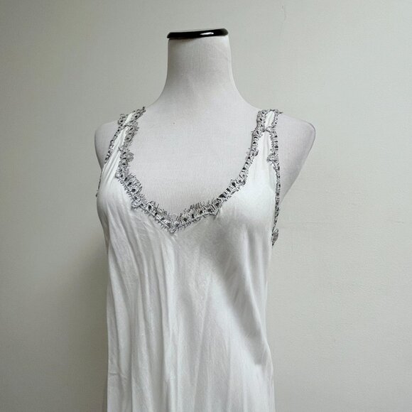 Oleg Cassini intimates white fine cotton slip gown M black eyelash lace - Picture 3 of 7